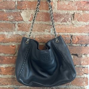 Tory Burch Black Marion Pebbled Leather, Slouchy Shoulder/ Crossbody Bag